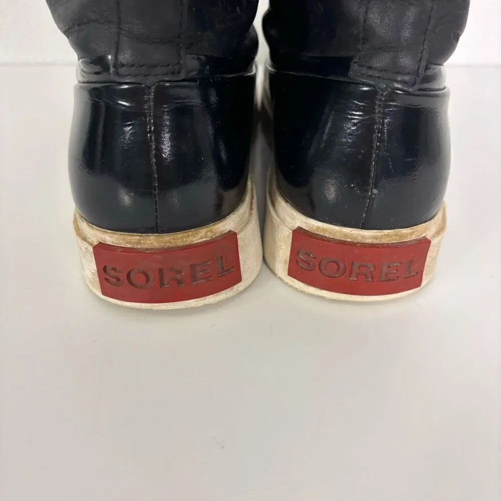 Sorel Patent‎ Leather & Leather Lace Up Fur Lined Winter Boots Size 9
